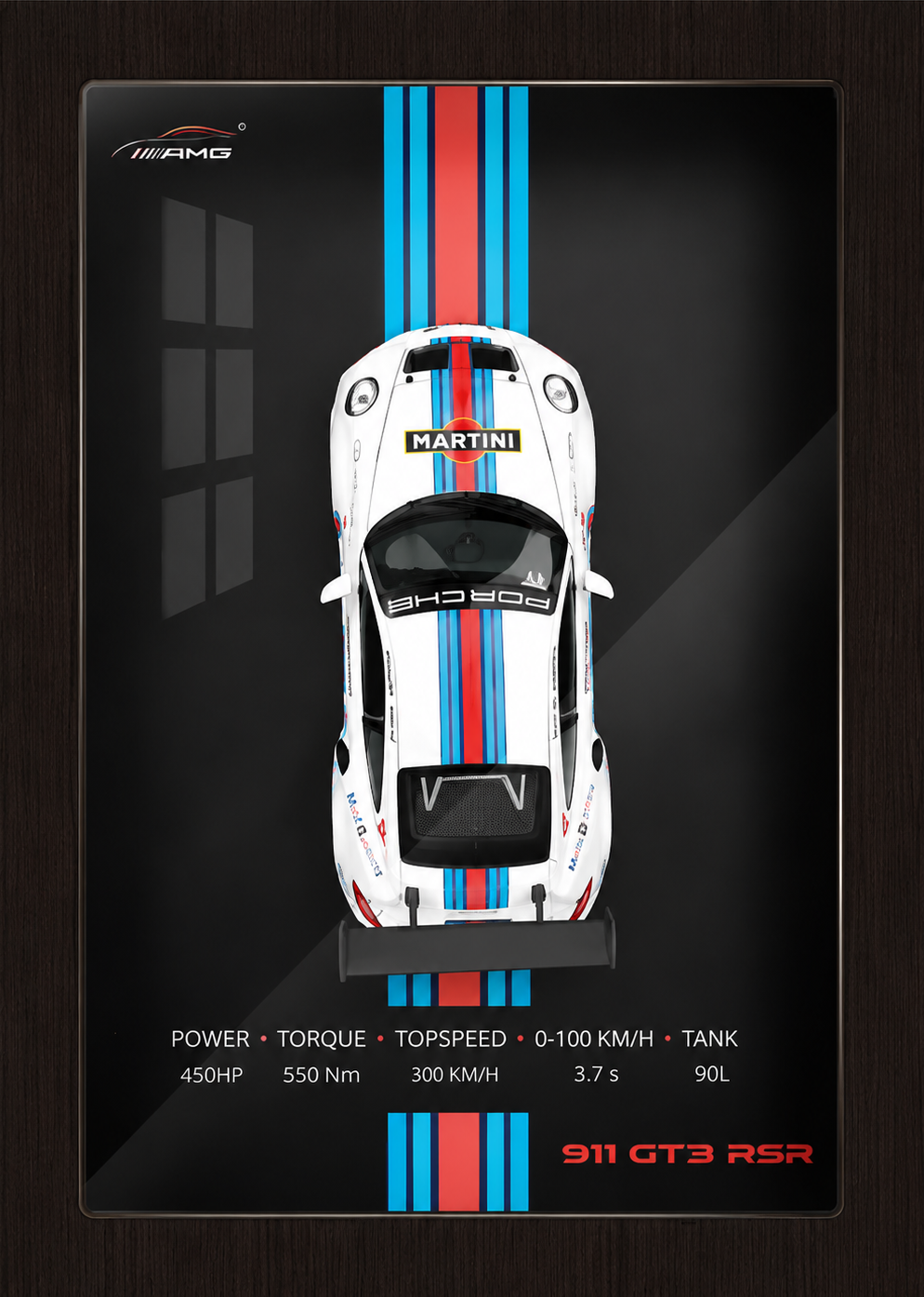 Porsche 911 GT3 RSR 1:32 Die-Cast 3D Shadow Box